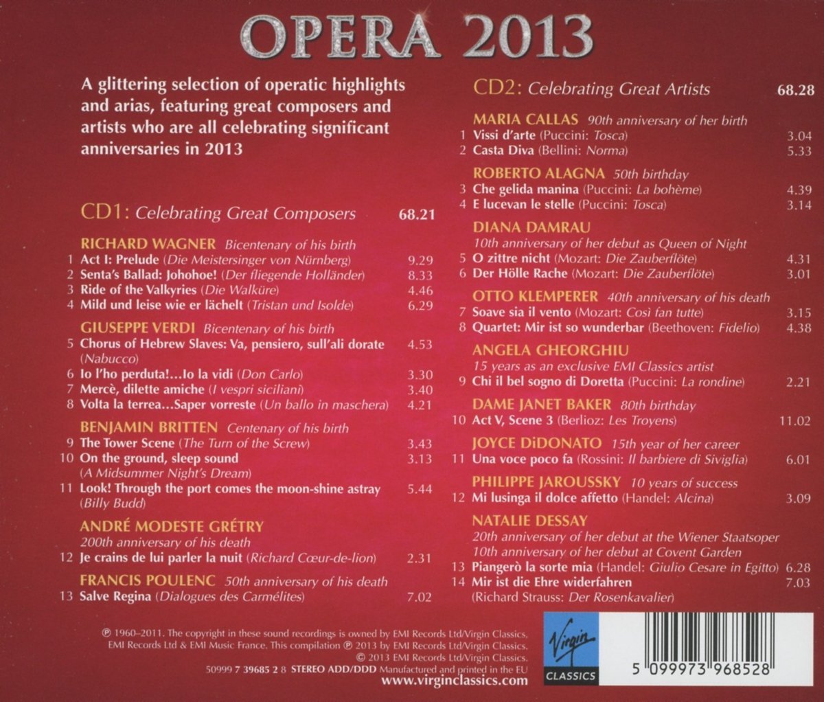 EMI 2-CD collection of operatic highlights and arias, Opera 2013