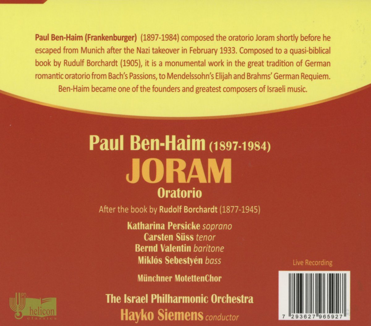Joram of Paul Ben-Haim on HELICON RECORDS